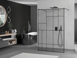 Mexen Kioto free-standing shower screen 110 x 200 cm, Transparent/Black pattern 8 mm, Black - 800-110-002-70-78