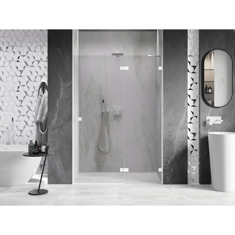 Mexen Lunar right-hinged shower doors 135 cm, transparent, white - 834-135-000-20-00-P
