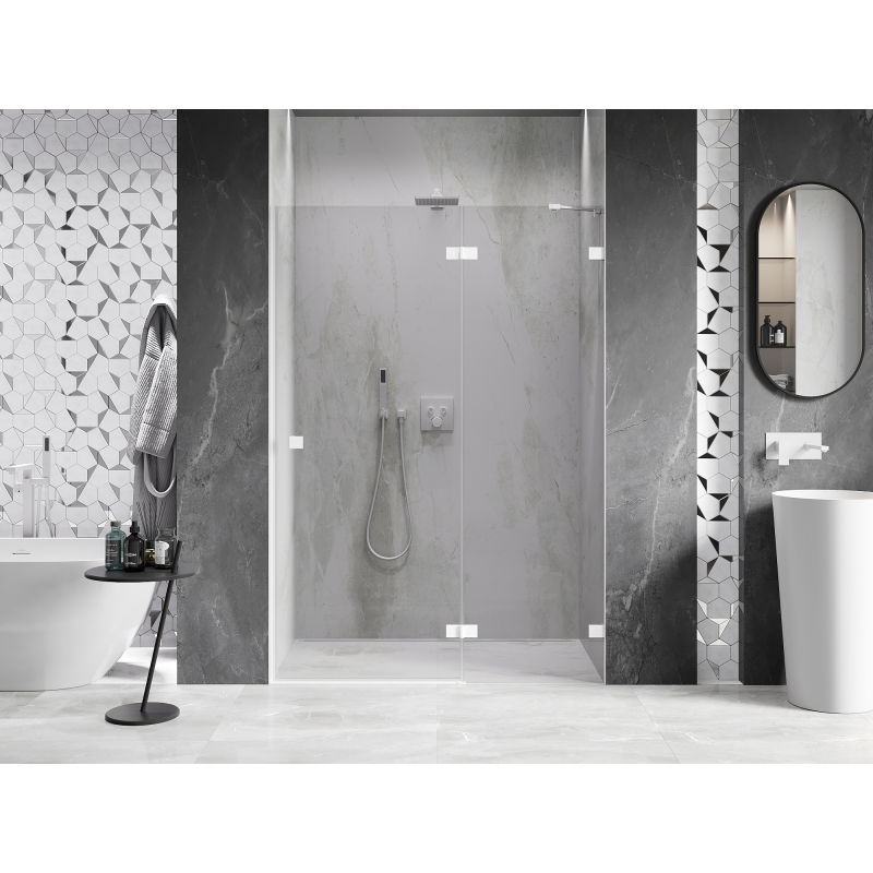 Mexen Lunar right-hinged shower door 140 cm, transparent, white - 834-140-000-20-00-P