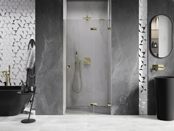 Mexen Lunar right hinged shower door 90 cm, transparent, gold - 834-090-000-50-00-P