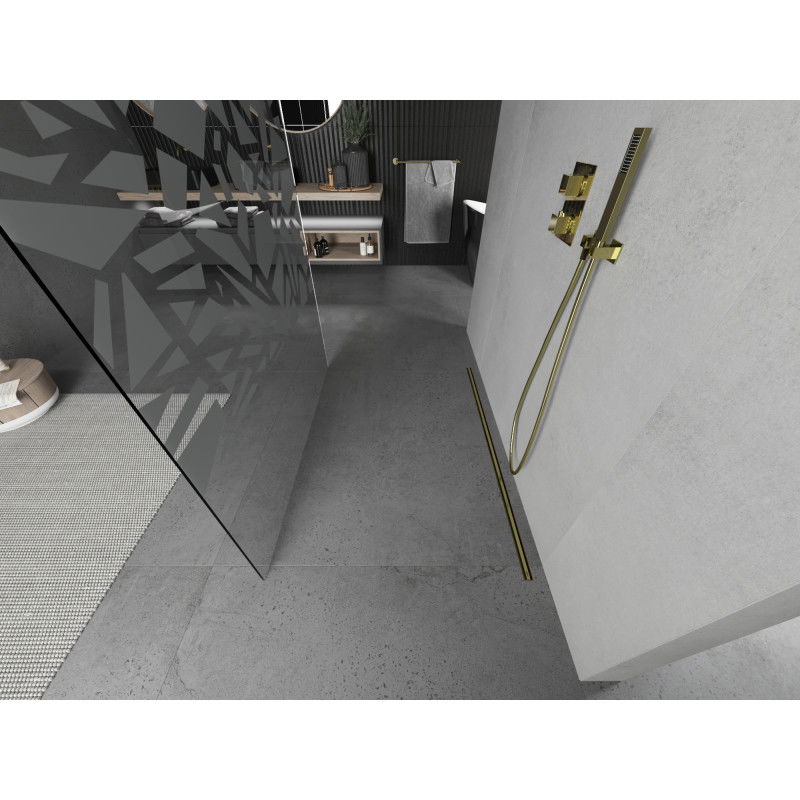 Mexen Kioto Freestanding Shower Wall 110 x 200 cm, White Pattern 8 mm, Gold - 800-110-002-50-85