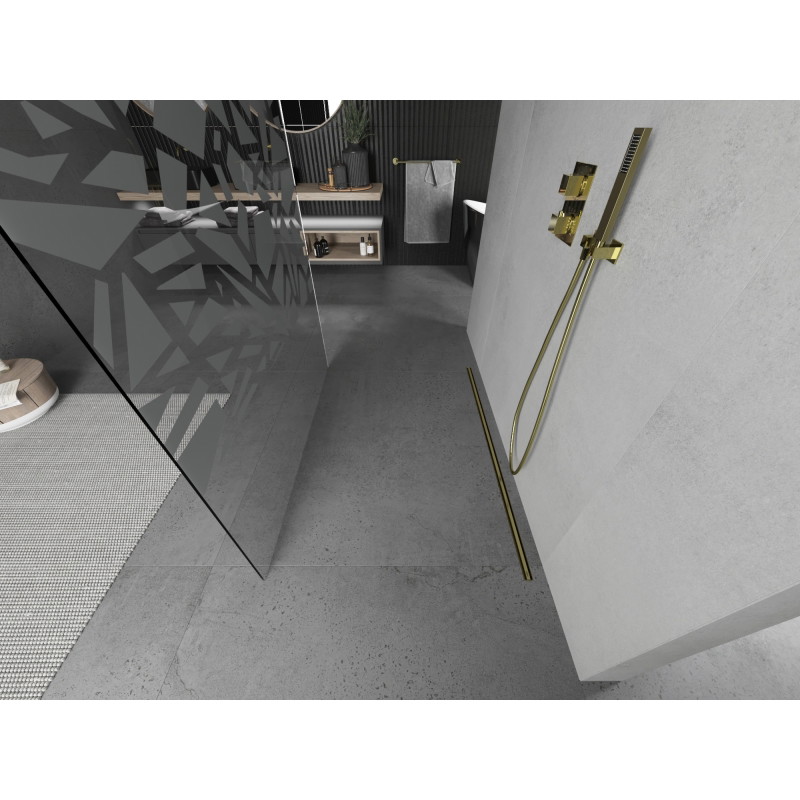 Mexen Kioto free-standing shower wall 130 x 200 cm, white pattern 8 mm, gold - 800-130-002-50-85