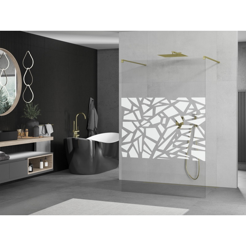 Mexen Kioto free-standing shower wall 130 x 200 cm, white pattern 8 mm, gold - 800-130-002-50-85