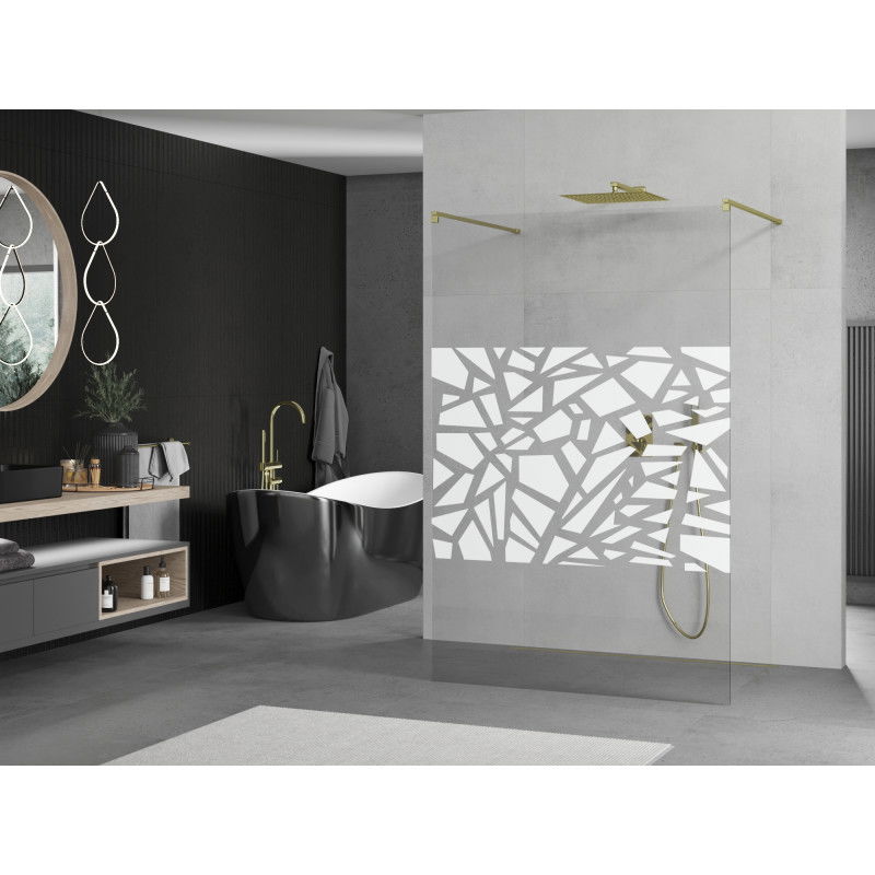 Mexen Kioto freestanding shower wall 130 x 200 cm, white pattern 8 mm, gold - 800-130-002-50-85
