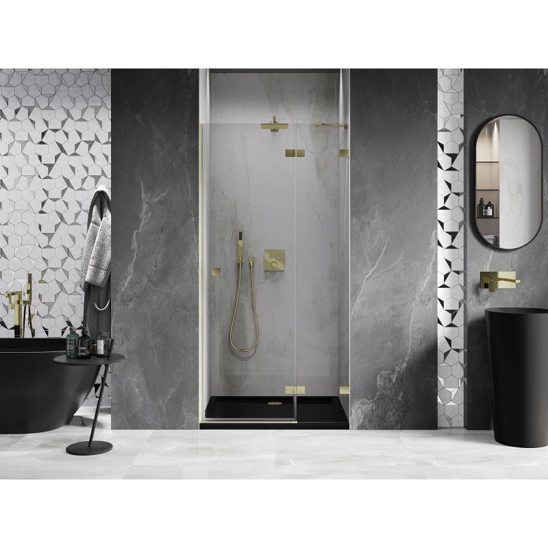 Mexen Lunar right hinged shower door 70 cm, transparent, brushed gold - 834-070-000-55-00-P