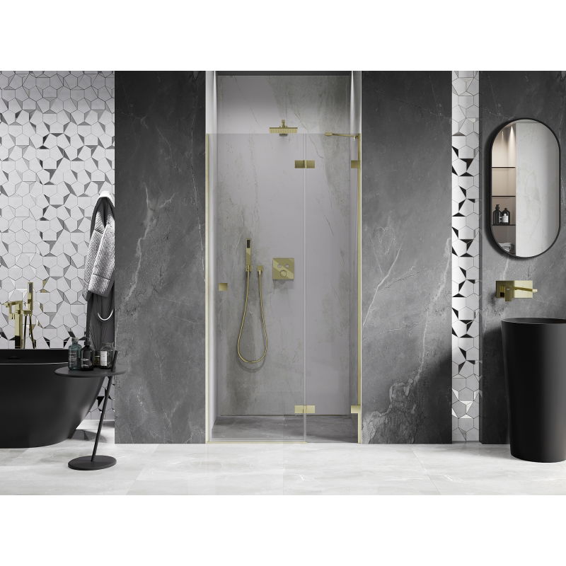 Mexen Lunar right hinged shower door 75 cm, transparent, brushed gold - 834-075-000-55-00-P
