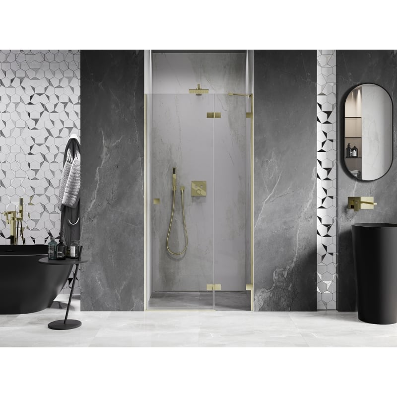 Mexen Lunar shower door hinged right 90 cm, transparent, brushed gold - 834-090-000-55-00-P