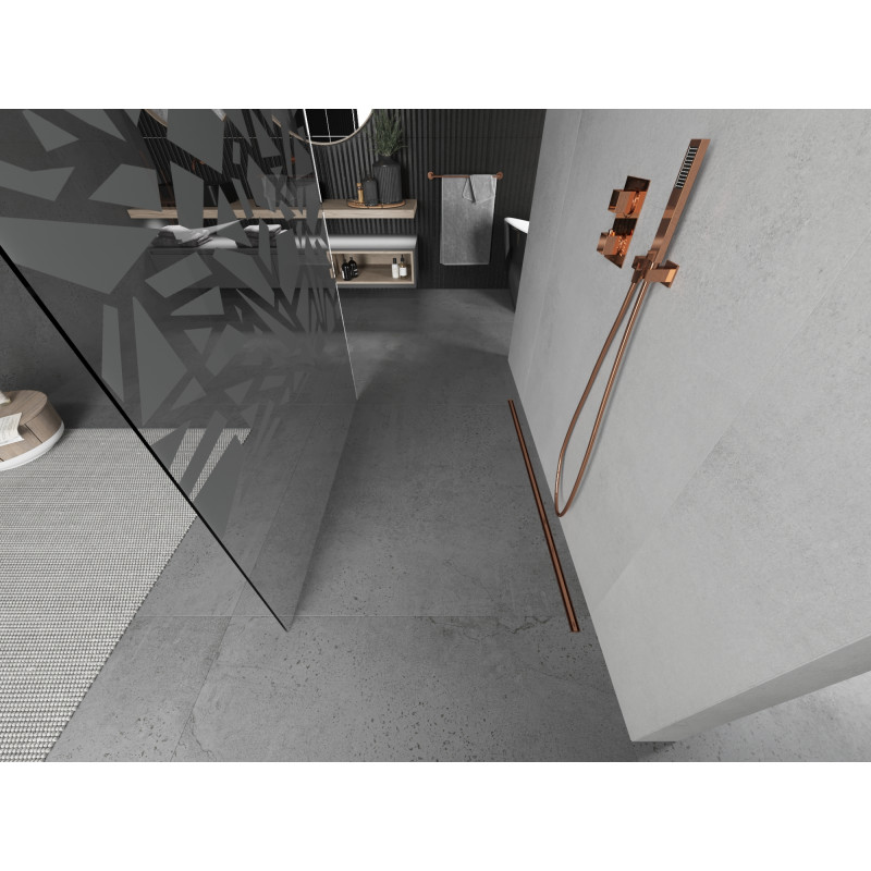 Mexen Kioto freestanding shower screen 130 x 200 cm, white pattern 8 mm, rose gold - 800-130-002-60-85