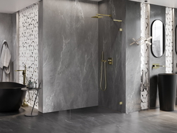 Mexen Lunar L Walk-in Shower Wall Right 70 x 200 cm, Transparent 8 mm, Brushed Gold - 830L-070-000-55-00-P