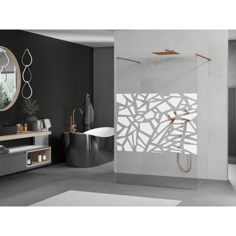 Mexen Kioto Free-Standing Shower Wall 130 x 200 cm, White Pattern 8 mm, Rose Gold - 800-130-002-60-85