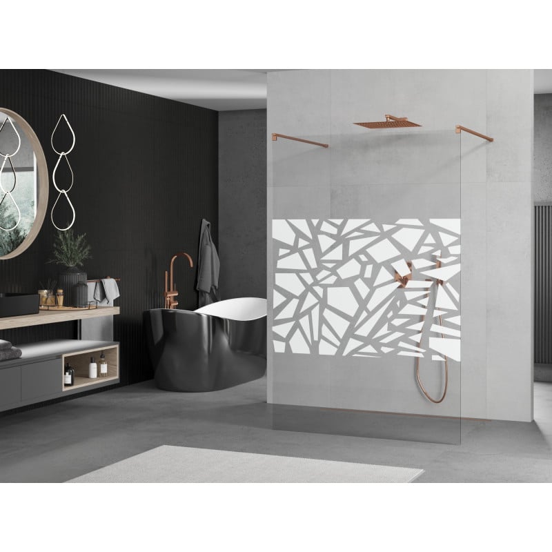 Mexen Kioto freestanding shower screen 130 x 200 cm, white pattern 8 mm, rose gold - 800-130-002-60-85