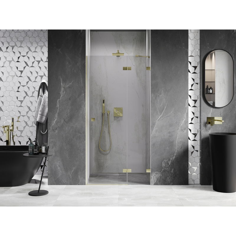 Mexen Lunar right hinged shower doors 105 cm, transparent, brushed gold - 834-105-000-55-00-P