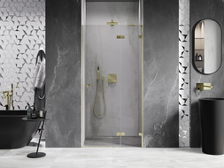 Mexen Lunar right-hinged shower door 120 cm, transparent, brushed gold - 834-120-000-55-00-P