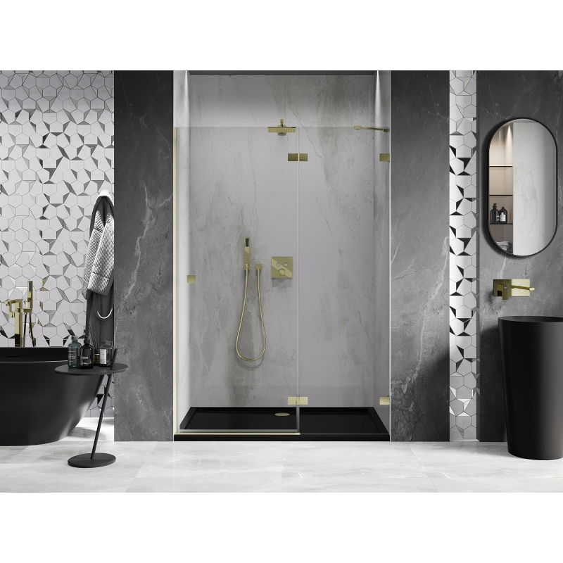 Mexen Lunar right-hinged shower door 140 cm, transparent, brushed gold - 834-140-000-55-00-P