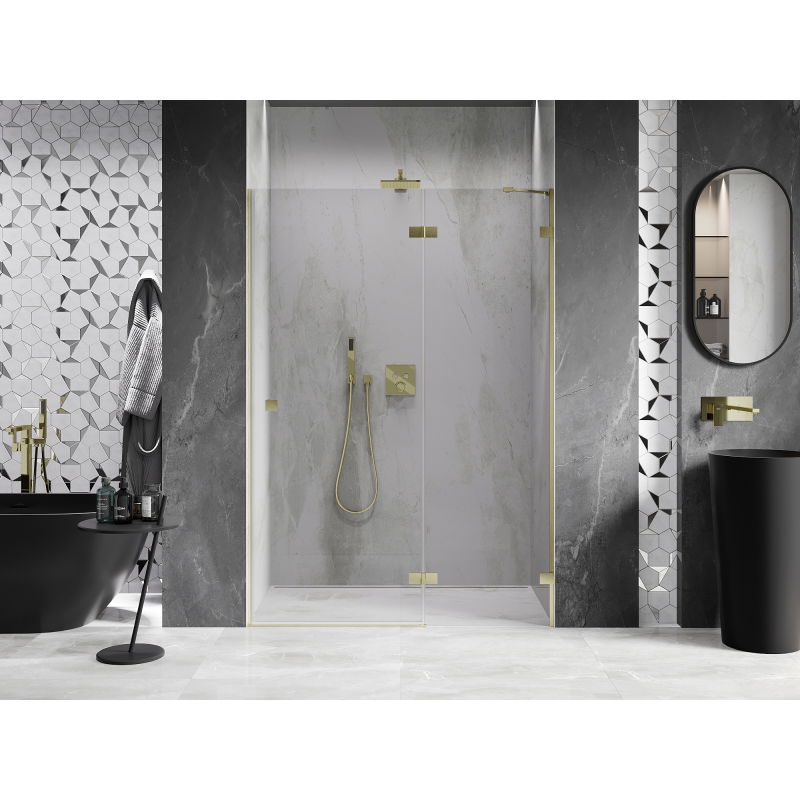 Mexen Lunar right-hinged shower door 140 cm, transparent, brushed gold - 834-140-000-55-00-P