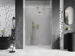 Mexen Lunar Right Hinged Shower Door 140 cm, Transparent, Brushed Gold - 834-140-000-55-00-P