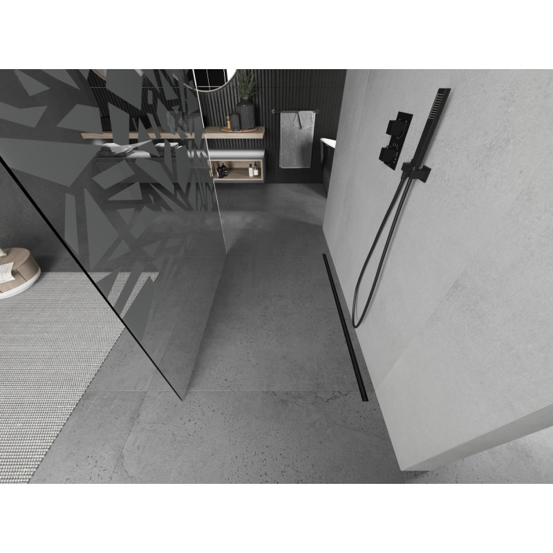 Mexen Kioto free-standing shower wall 120 x 200 cm, white pattern 8 mm, black - 800-120-002-70-85