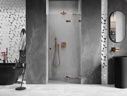 Mexen Lunar 70 cm Right-Hinged Shower Door, Transparent, Rose Gold - 834-070-000-60-00-P