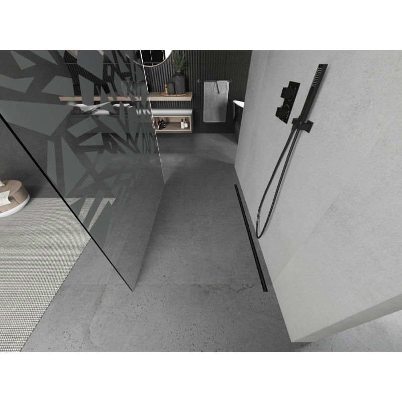 Mexen Kioto freestanding shower wall 130 x 200 cm, white pattern 8 mm, black - 800-130-002-70-85