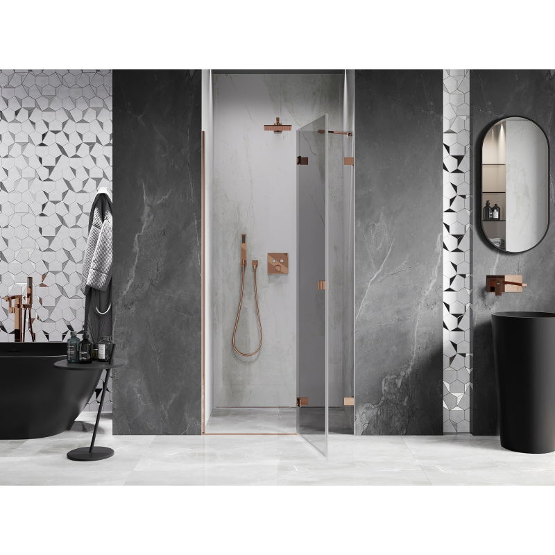 Mexen Lunar right-hand hinged shower door 95 cm, transparent, rose gold - 834-095-000-60-00-P