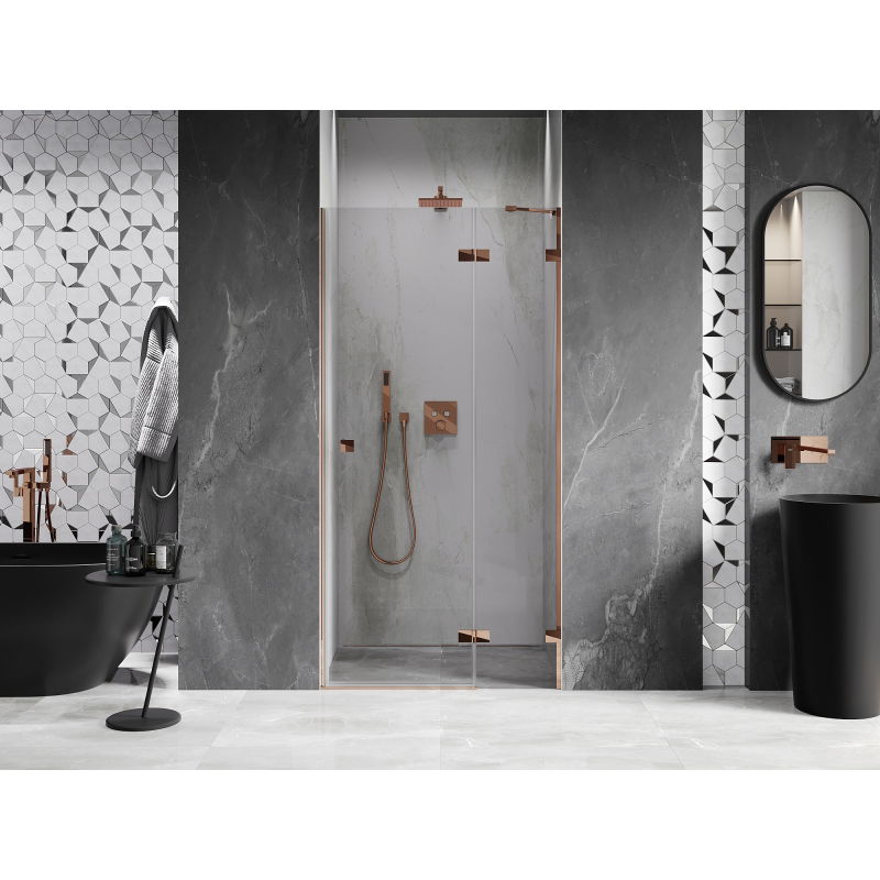 Mexen Lunar 100 cm Right-Swing Shower Door, Transparent, Rose Gold - 834-100-000-60-00-P