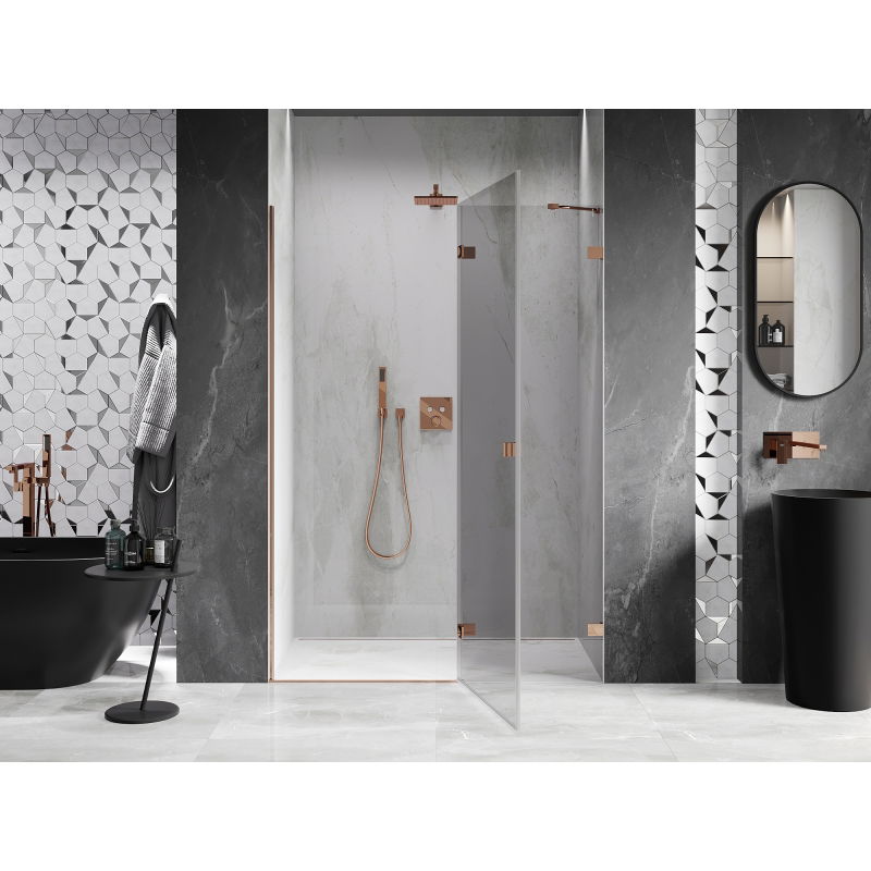 Mexen Lunar right-hinged shower door 140 cm, transparent, rose gold - 834-140-000-60-00-P