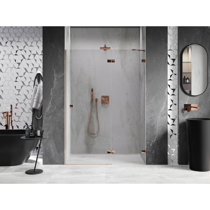 Mexen Lunar right-hinged shower door 140 cm, transparent, rose gold - 834-140-000-60-00-P