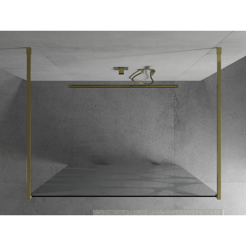 Mexen Kioto freestanding shower wall 100 x 200 cm, white wave 8 mm, gold - 800-100-002-50-97