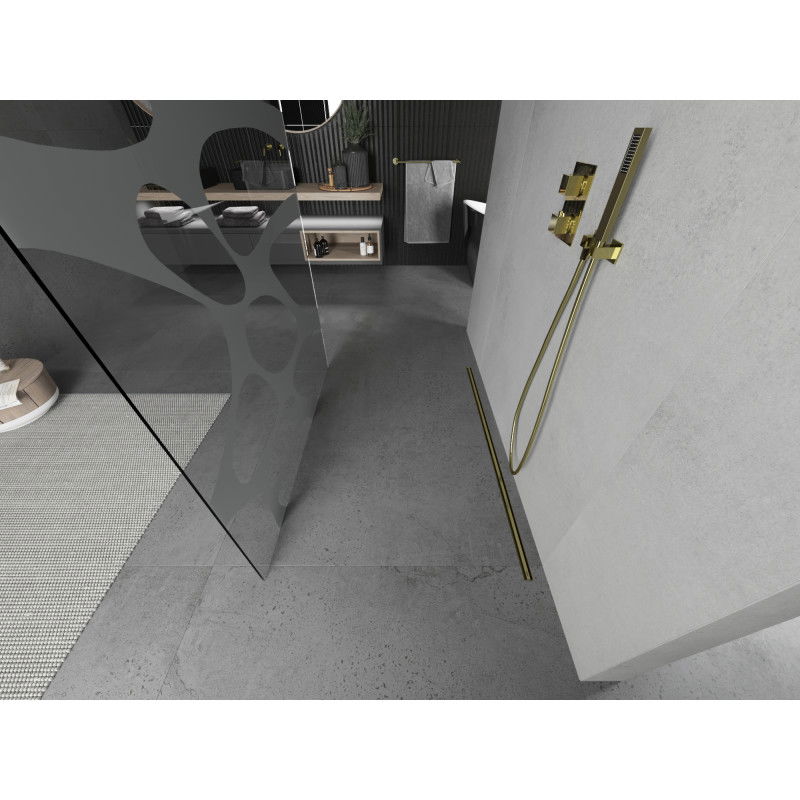 Mexen Kioto freestanding shower wall 120 x 200 cm, white wave 8 mm, gold - 800-120-002-50-97