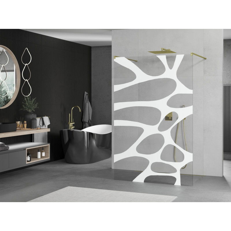 Mexen Kioto freestanding shower wall 120 x 200 cm, white wave 8 mm, gold - 800-120-002-50-97