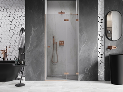 Mexen Lunar Right Hinged Shower Door 95 cm, Transparent, Brushed Copper - 834-095-000-65-00-P