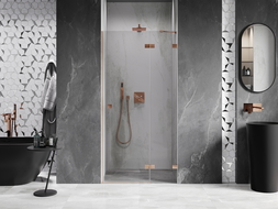 Mexen Lunar right hinged shower door 120 cm, transparent, brushed copper - 834-120-000-65-00-P