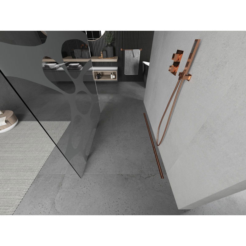 Mexen Kioto Freestanding Shower Wall 100 x 200 cm, White Wave 8 mm, Rose Gold - 800-100-002-60-97