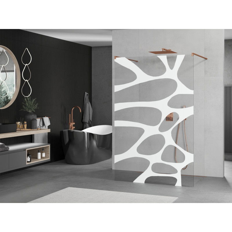 Mexen Kioto Freestanding Shower Wall 100 x 200 cm, White Wave 8 mm, Rose Gold - 800-100-002-60-97