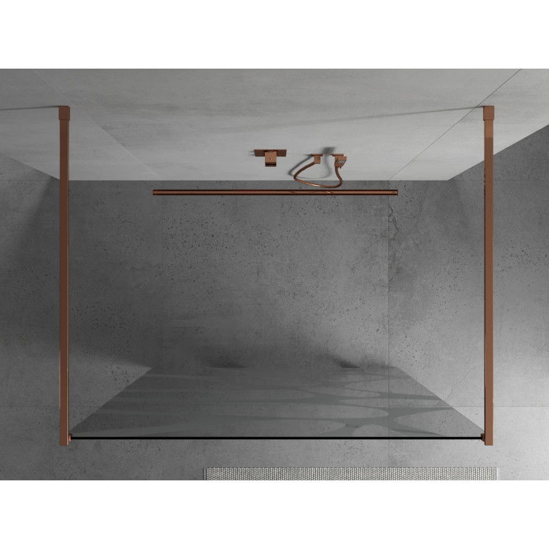 Mexen Kioto Freestanding Shower Wall 100 x 200 cm, White Wave 8 mm, Rose Gold - 800-100-002-60-97