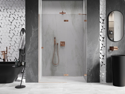Mexen Lunar shower door right-hinged 130 cm, transparent, brushed copper - 834-130-000-65-00-P