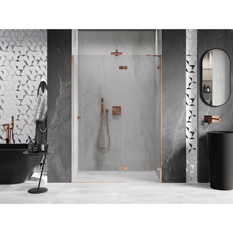 Mexen Lunar Right-Swing Shower Door 135 cm, Transparent, Brushed Copper - 834-135-000-65-00-P