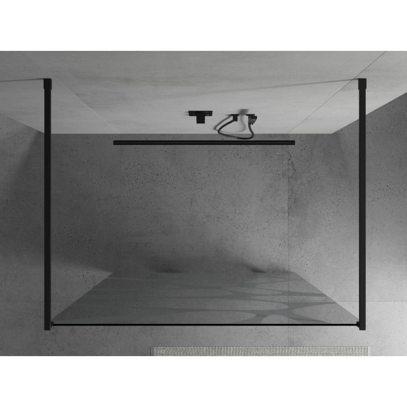 Mexen Kioto freestanding shower wall 100 x 200 cm, white wave 8 mm, black - 800-100-002-70-97