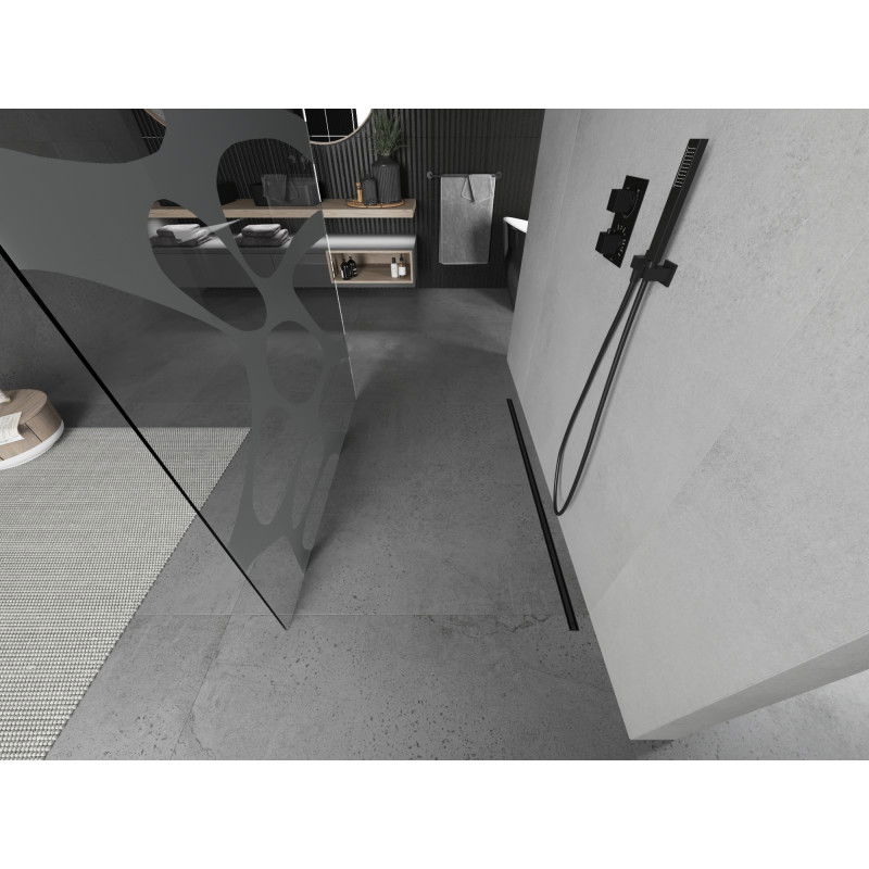 Mexen Kioto freestanding shower panel 120 x 200 cm, white wave 8 mm, black - 800-120-002-70-97