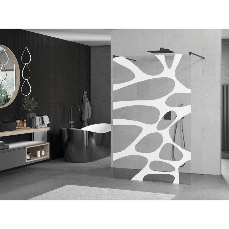 Mexen Kioto freestanding shower wall 140 x 200 cm, white wave 8 mm, black - 800-140-002-70-97