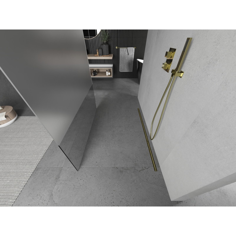 Mexen Kioto freestanding shower wall 140 x 200 cm, transparent/frost 8 mm, gold - 800-140-002-50-35