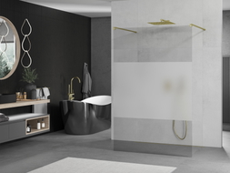 Mexen Kioto freestanding shower wall 140 x 200 cm, transparent/frost 8 mm, gold - 800-140-002-50-35