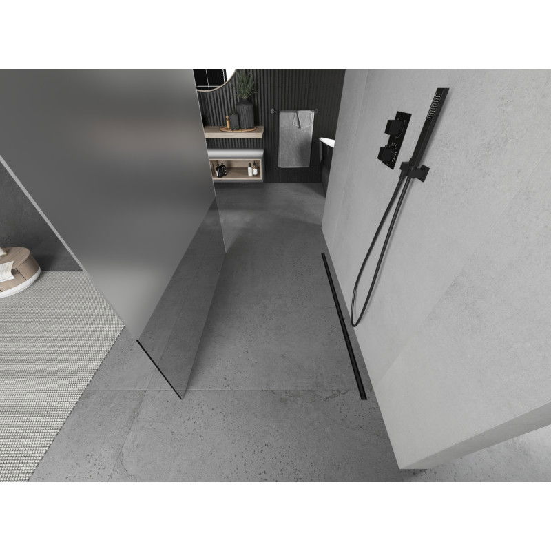 Mexen Kioto freestanding shower wall 140 x 200 cm, transparent/frosted 8 mm, black - 800-140-002-70-35