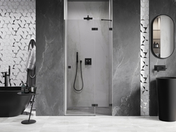 Mexen Lunar right hinged shower door 75 cm, clear, black - 834-075-000-70-00-P