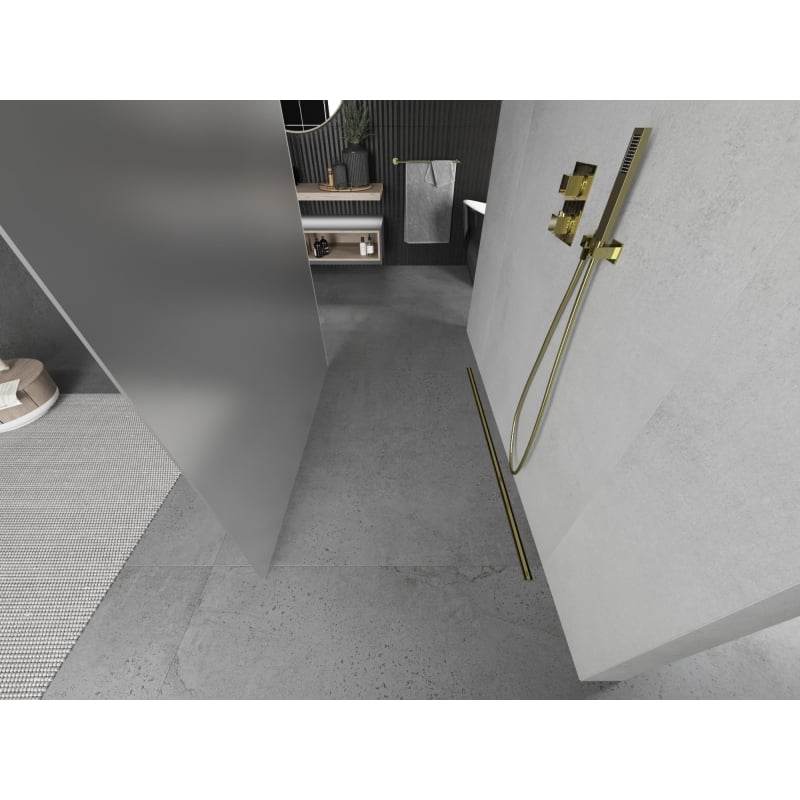 Mexen Kioto freestanding shower screen 110 x 200 cm, frost 8 mm, gold - 800-110-002-50-30