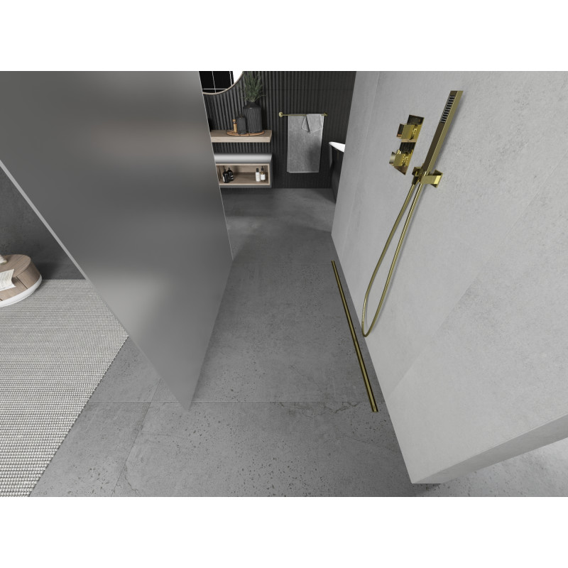 Mexen Kioto freestanding shower wall 110 x 200 cm, frost 8 mm, gold - 800-110-002-50-30