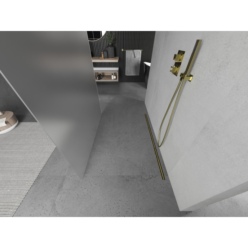 Mexen Kioto freestanding shower screen 100 x 200 cm, frost 8 mm, gold - 800-100-002-50-30