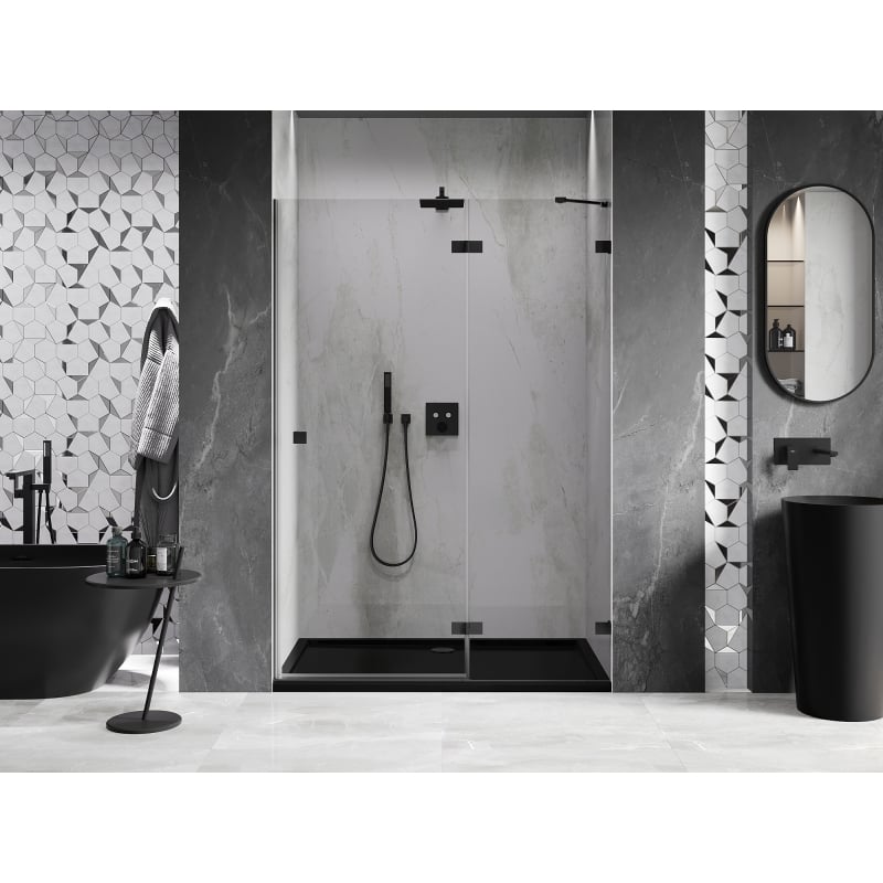 Mexen Lunar 130 cm Right Hinged Shower Door, Transparent, Black - 834-130-000-70-00-P
