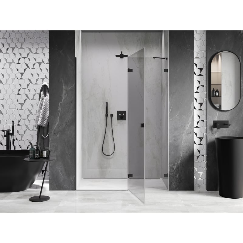 Mexen Lunar 130 cm Right Hinged Shower Door, Transparent, Black - 834-130-000-70-00-P