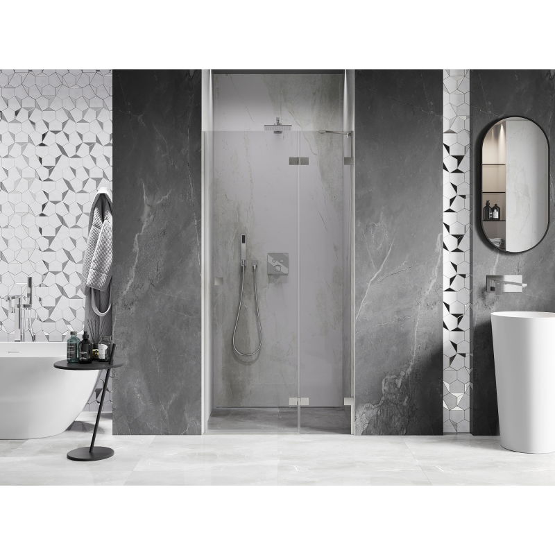 Mexen Lunar 85 cm Right Hinged Shower Door, Transparent, Brushed Nickel - 834-085-000-97-00-P